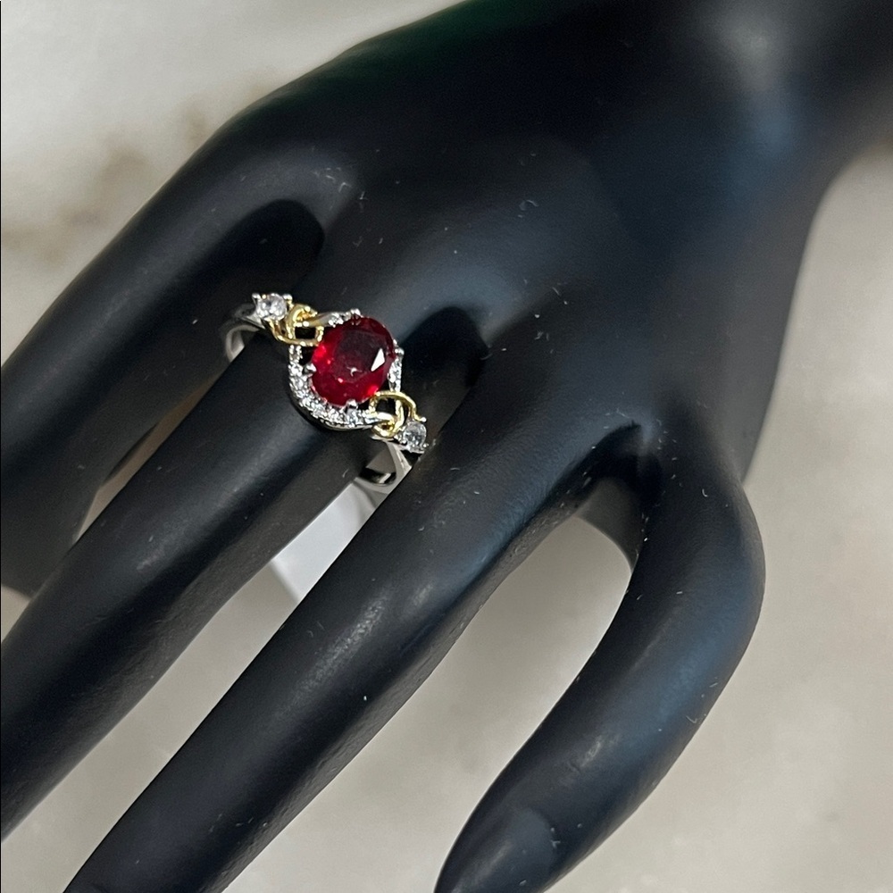 2ct Oval Ruby Ring 14k Gold Plated Halo Accent Stones Statement Ring